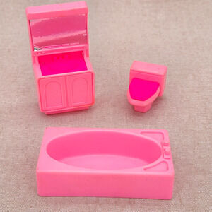 Vintage Arco Toys Bathroom Dollhouse Furniture Set of 3 pieces - Pink